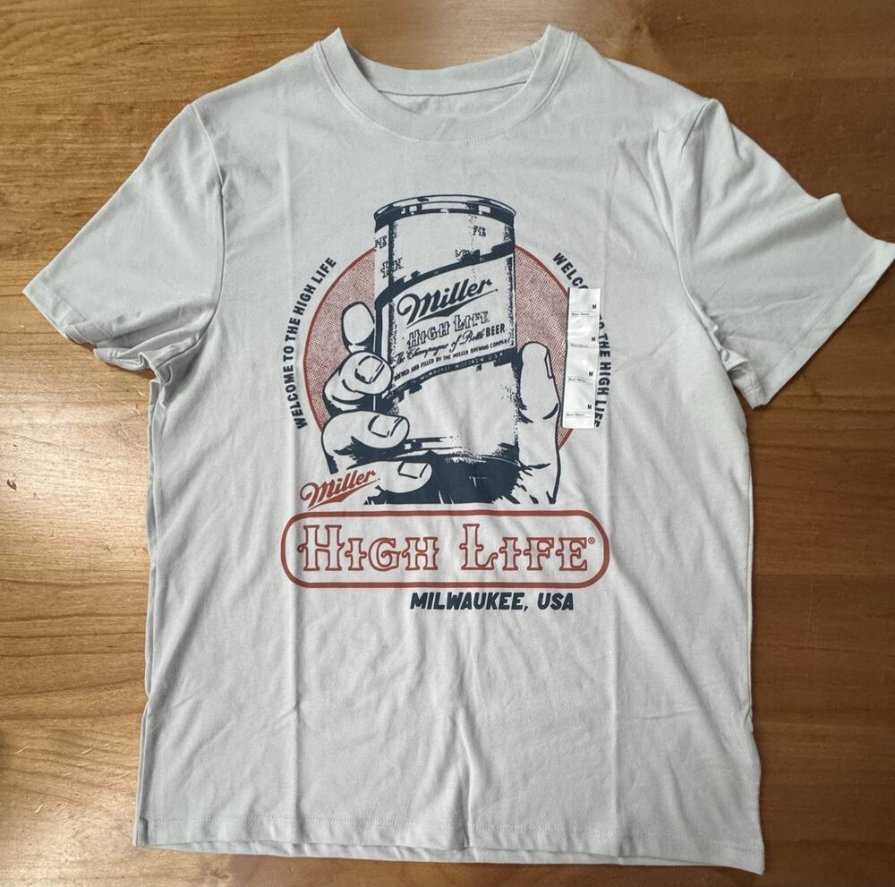 Miller High Life Beer Graphic T-Shirt M Vintage Style Tee Champagne of Beers